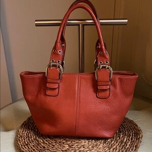 Tignanello Coral/Burnt Orange  Pebbled Leather Small Perfect 10 French Tote